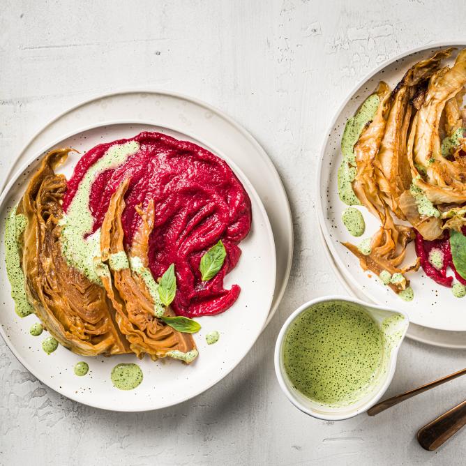 Cabbage with miso and beetroot mash Video