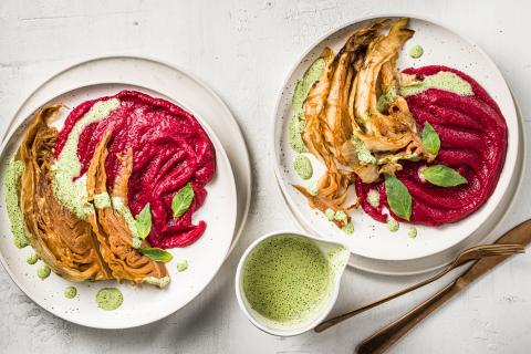 Cabbage with miso and beetroot mash
