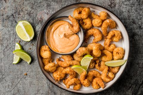 Coconut and lime prawns with paprika aioli