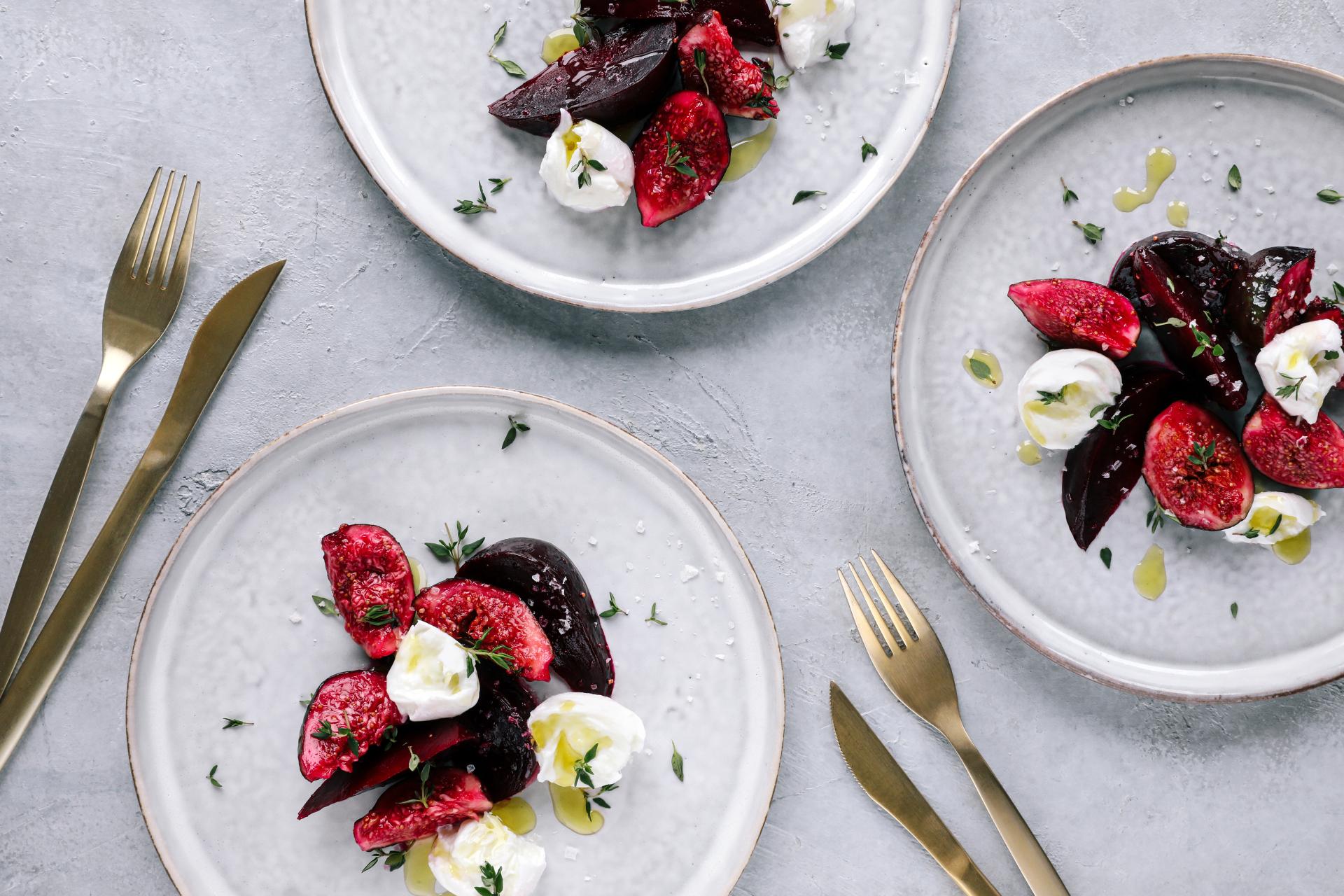 Barbabietole e fichi caramellati con mozzarella, Antipasto