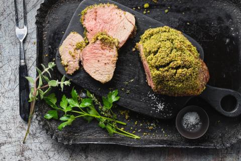 Roast veal with a herb crust