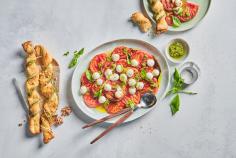 Grilled caprese salad with pastry twists