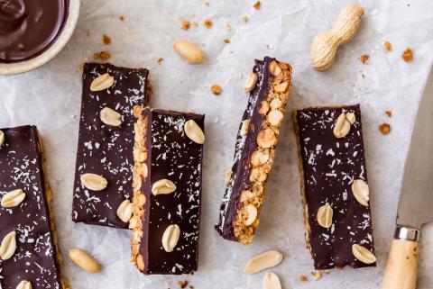 Energy bars with peanuts and chocolate