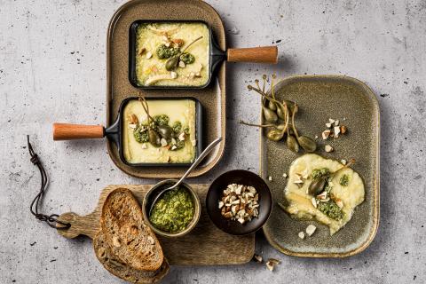 Raclette with lemon and caper pesto