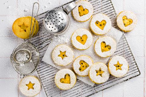 Passion fruit and coconut jammy dodgers