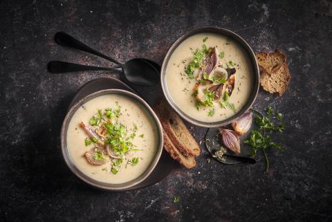 Caramelized shallot and almond soup