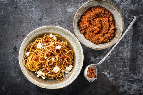 Spaghettis à la sauce bolognaise aux lentilles 