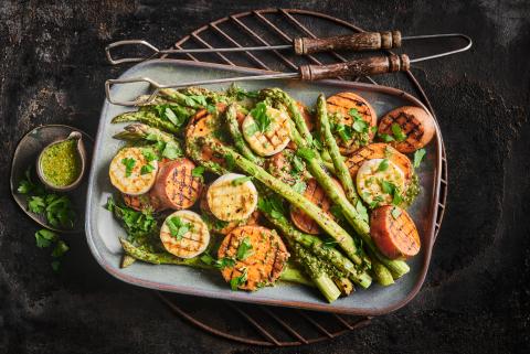 Grilled sweet potato salad with asparagus