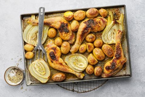 Chicken and fennel tray bake