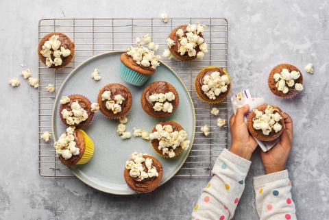 Chocolate cupcakes with popcorn