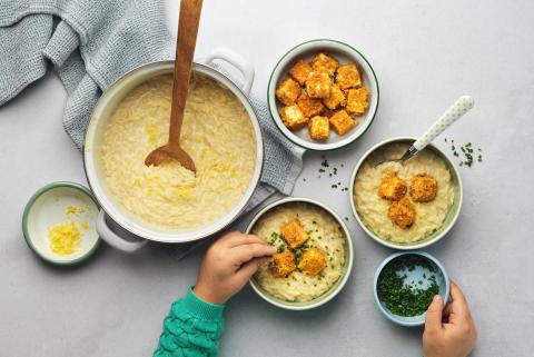 Risoni al limone con tofu panato