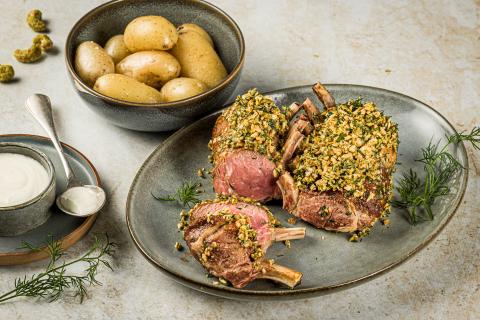 Lamb with a wasabi and cashew crust