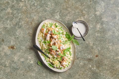 Pea couscous with chicken