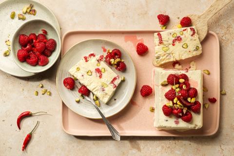 Raspberry and chilli semifreddo