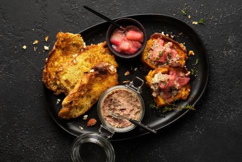 Fried Colomba with duck terrine