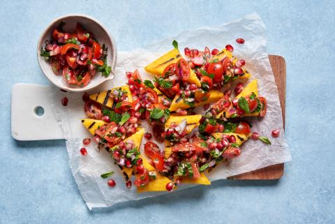 Grilled polenta with pomegranate salsa