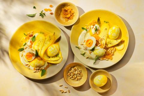 Saffron eggs with courgette