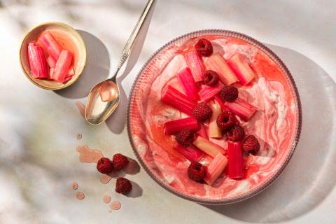 Raspberry and rhubarb mousse