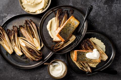 Lachs auf Topinamburpüree mit Chicorée