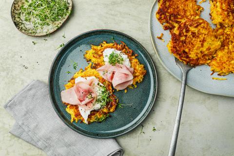 Potato cakes with ham
