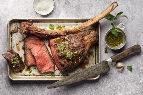 Tomahawk steak with citrus chimichurri 