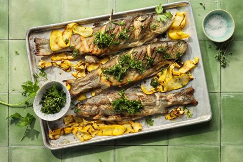 Grillierte Forellen mit Kräuteröl