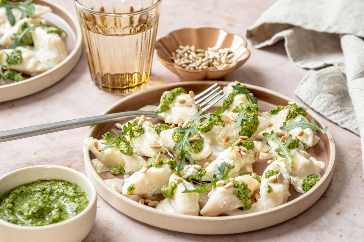 Ricotta gnocchi with rocket pesto