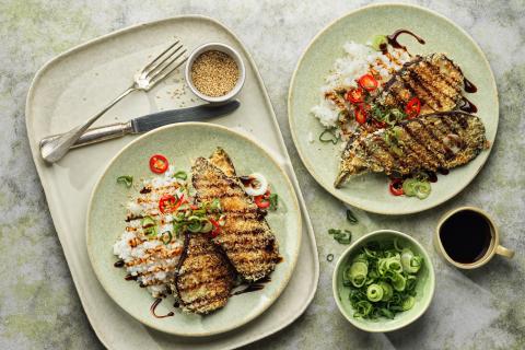 Auberginen-Schnitzel mit Teriyaki