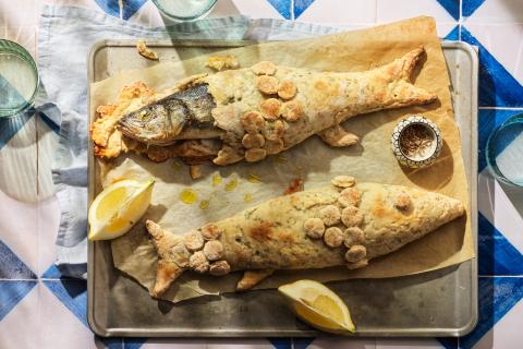 European seabass (branzino) with salt