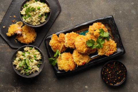 Crevettes à la noix de coco et riz pilaf