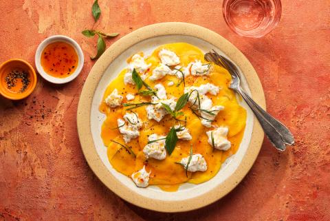 Mango carpaccio with burrata
