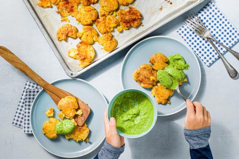 Smashed potatoes with herb mayonnaise