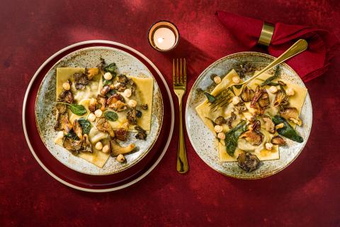 Raviolis champignons-topinambours à la truffe
