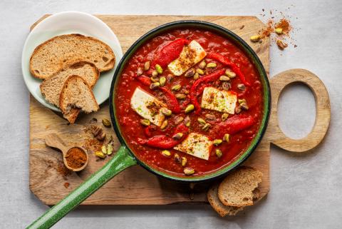 Shakshuka vegana con tofu vellutato
