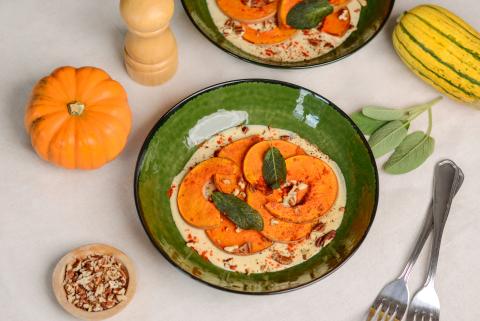 Roasted squash with bean sauce and sage