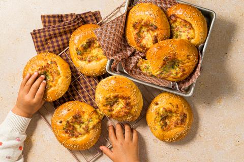 Fondue Käse Buns mit Schinken