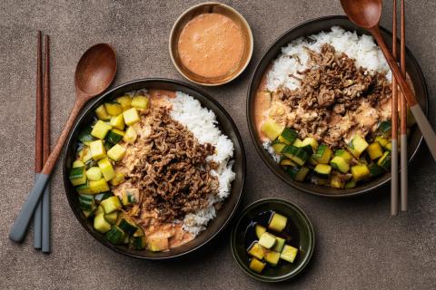 Reis-Bowl mit Hackfleisch