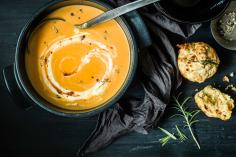 Sweet potato soup with cheese muffins