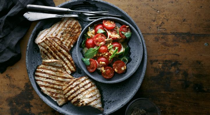 Grilled veal paillard with tomato salad