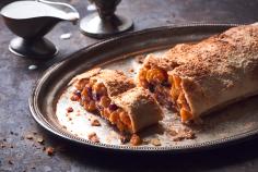 Apricot and coconut strudel with ginger sauce
