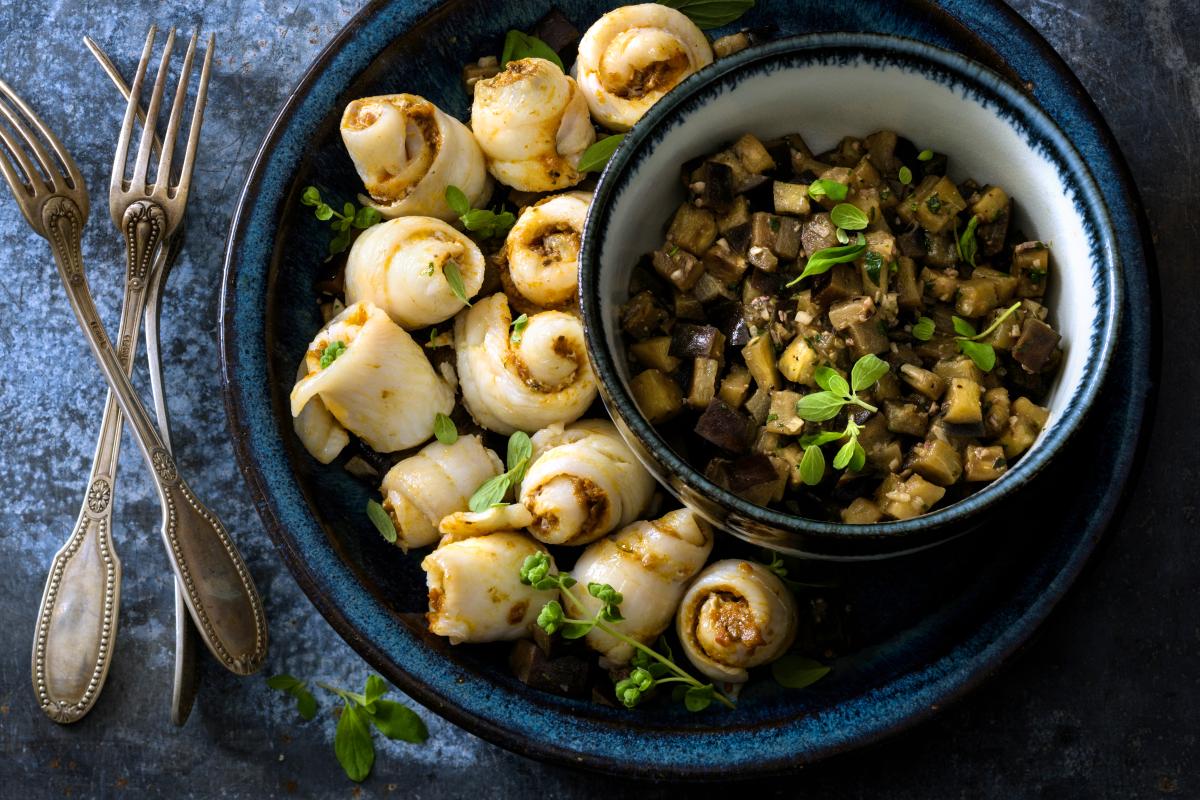 Fish rolls with aubergines - Recipes | fooby.ch
