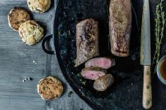 Lamb loin glazed with black tea and served with scones