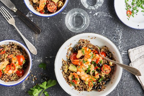 Prawns on a bed of quinoa salad