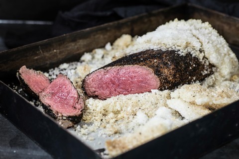 Salt and coffee crusted beef fillet