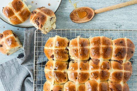 Triple chocolate hot cross buns