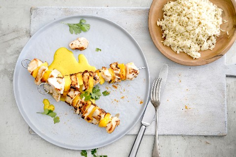Brochettes de poulet et de mangue