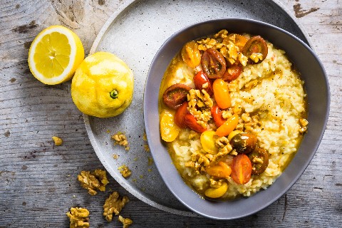 Lemon risotto with caramelized cherry tomatoes