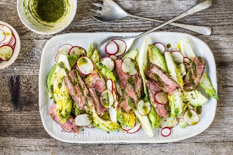 Steak salad with chimichurri sauce