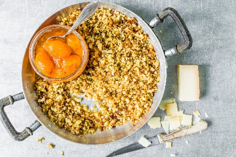 Maluns (slow-fried potatoes) with apricot sauce