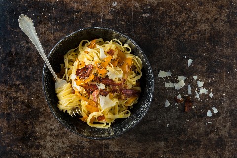 Tagliatelle con carbonara alla zucca